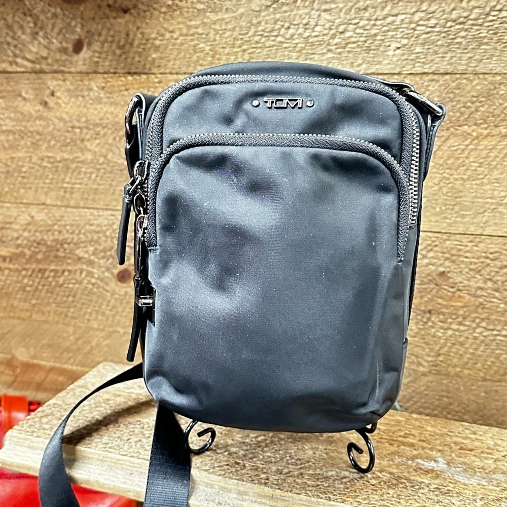 TUMI Black Nylon Crossbody Bag | Travel Tech Organizer Mini Messenger